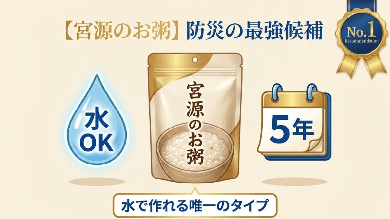 水で作れる宮源のお粥。5年保存できる防災備蓄向け粉末お粥ゼリーのイメージ画像