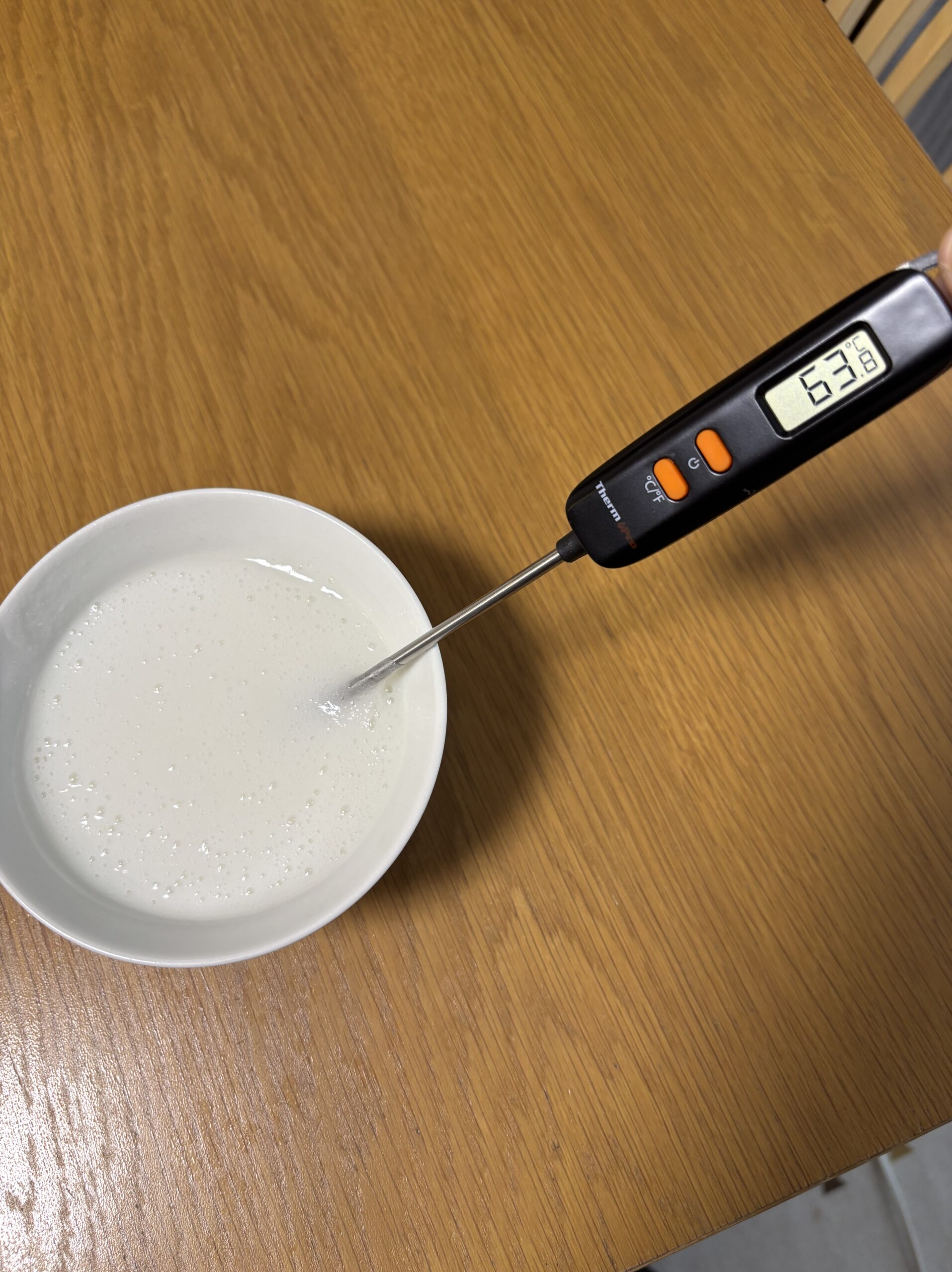 温度計で63℃を確認している写真